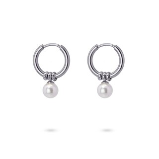 Women's Hoop Earrings Pearl Steel 316L CPE319 Anartxy